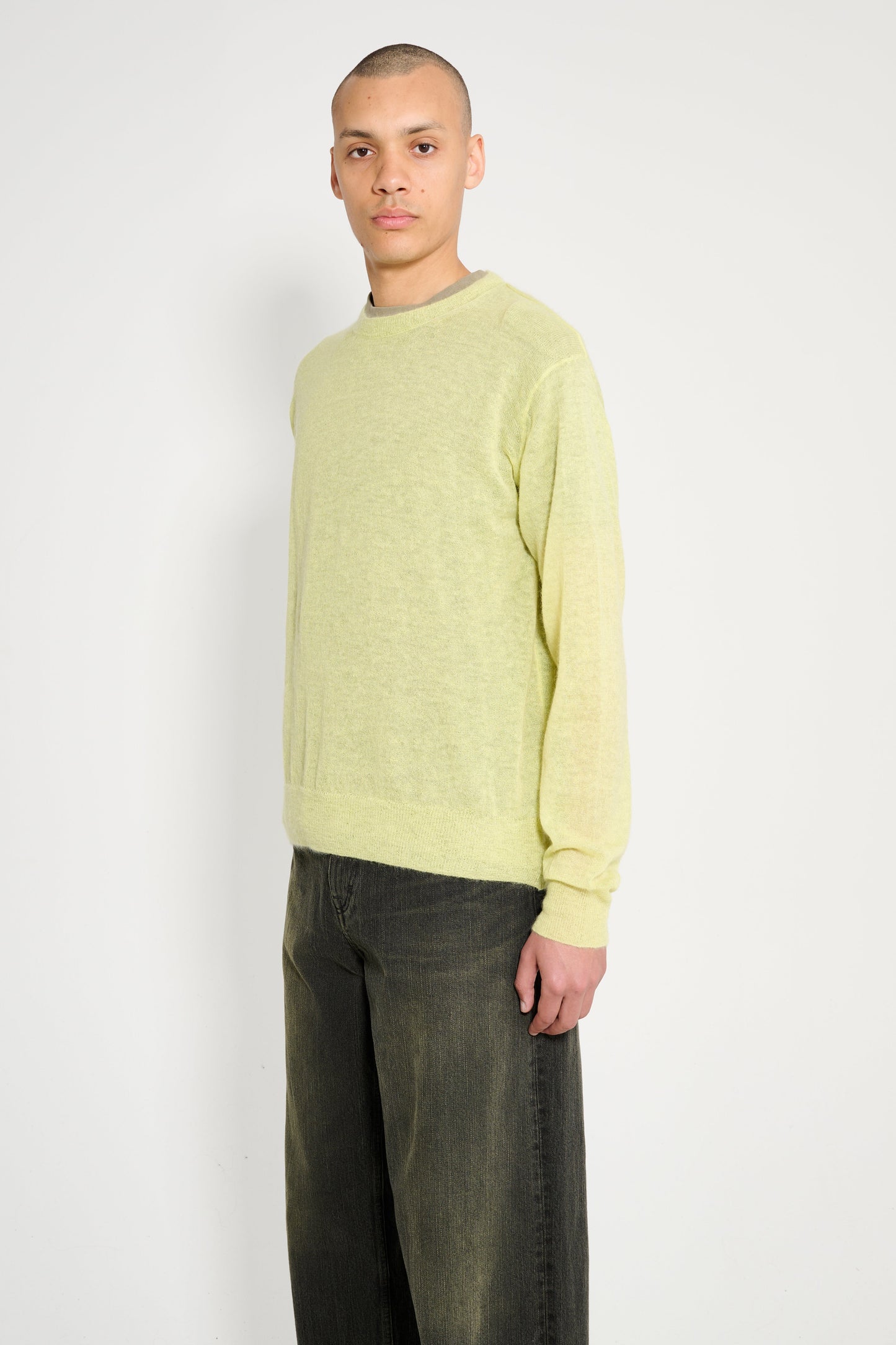 Auralee Kid Mohair Sheer Knit P/O Lime Yellow