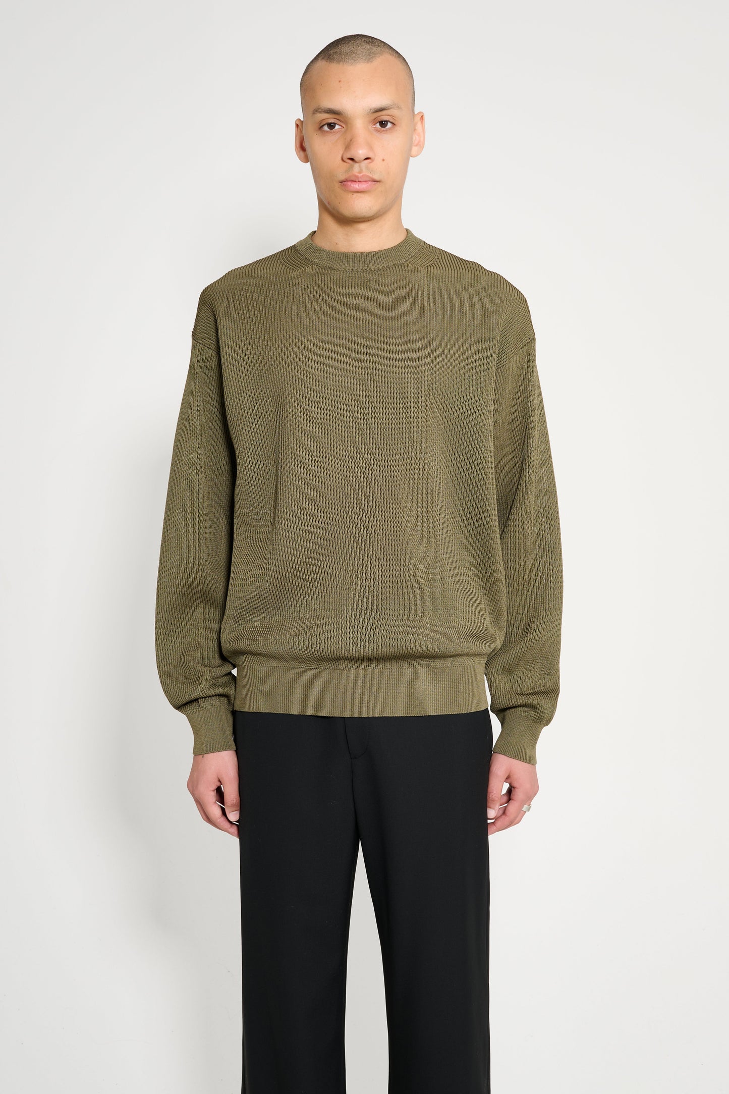 Auralee Flat Yarn Rib Knit P/O Khaki