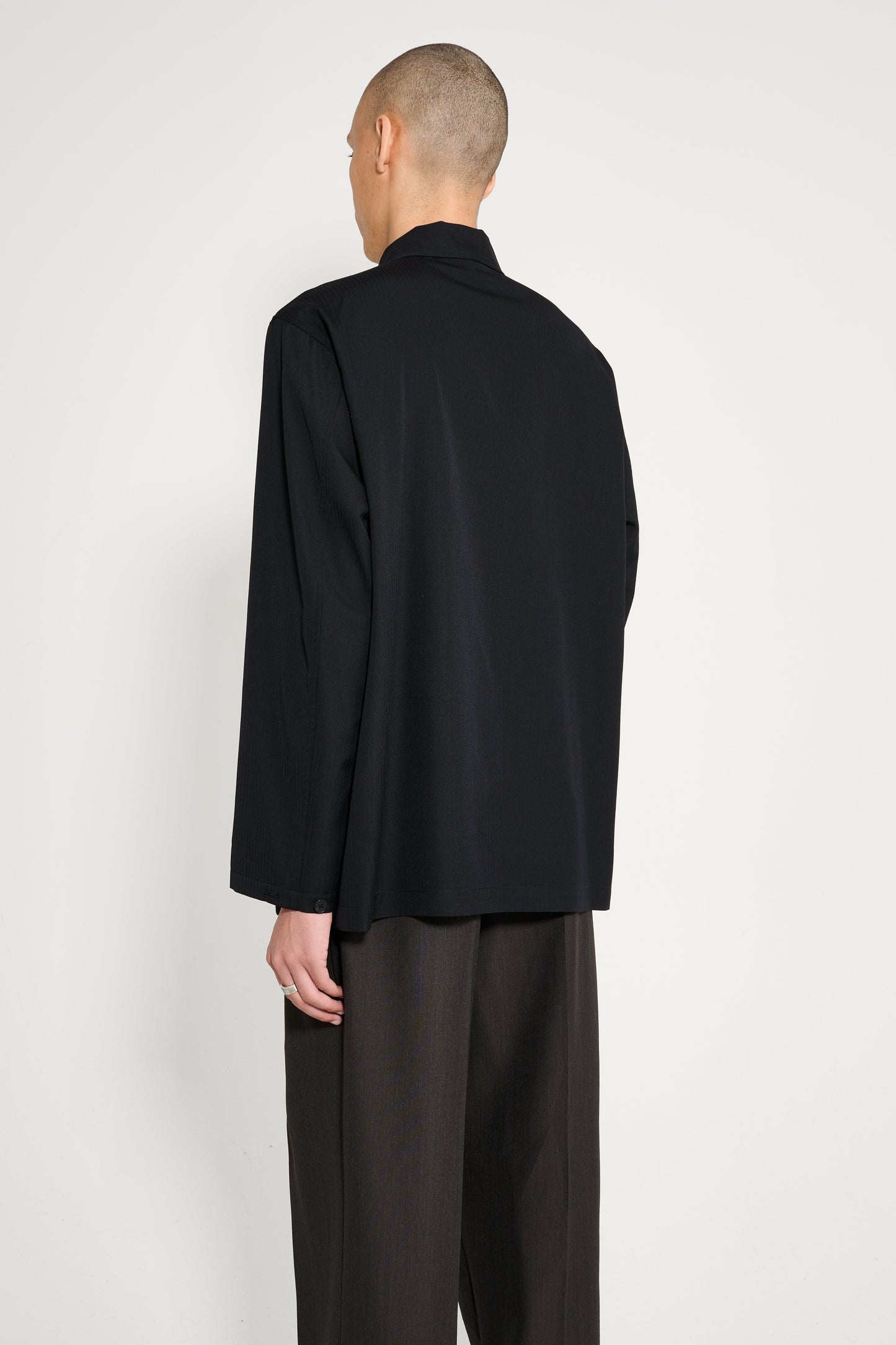 Auralee Wool Herringbone Overshirt Black