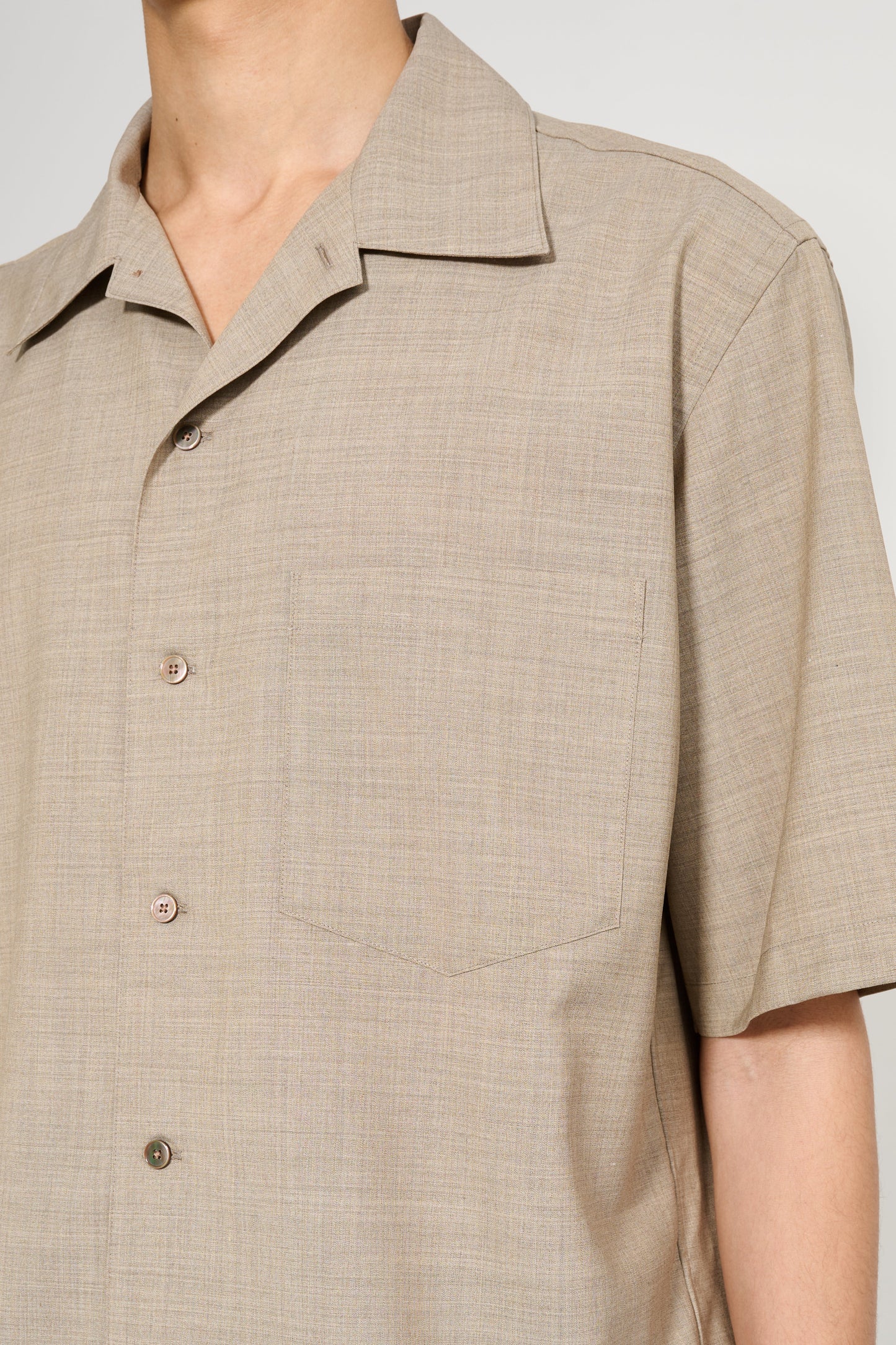 Auralee Super Fine Tropical Wool Open Collar Half Sleeved Shirt Top Light Brown