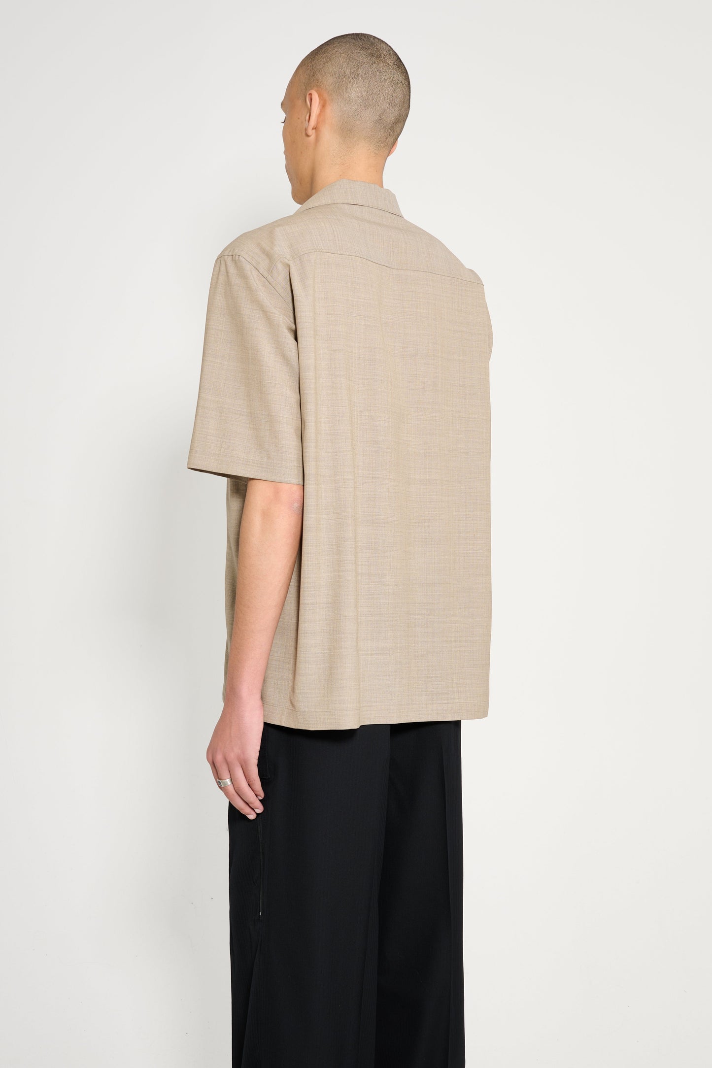 Auralee Super Fine Tropical Wool Open Collar Half Sleeved Shirt Top Light Brown