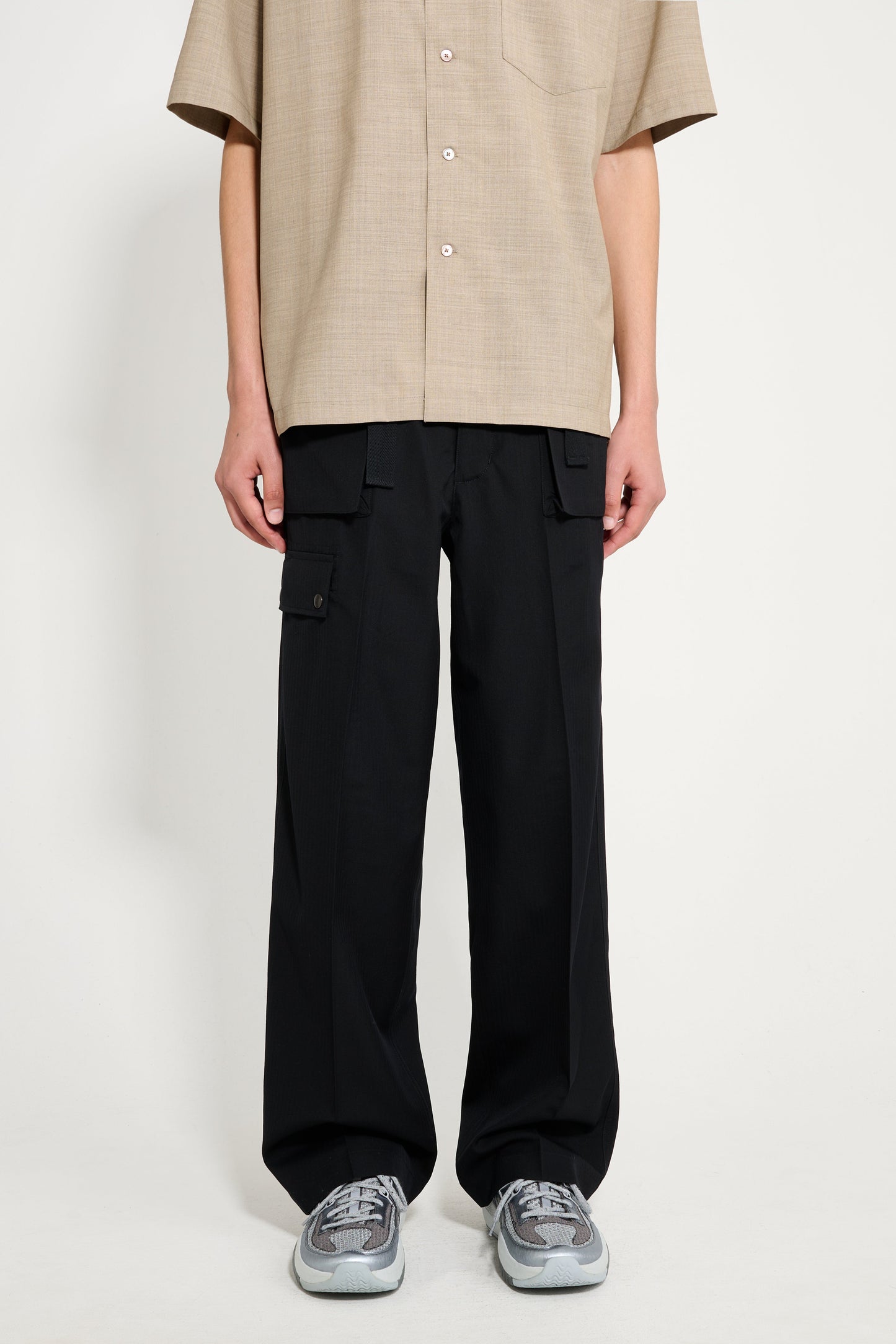 Auralee Wool Herringbone Cargo Pants Black