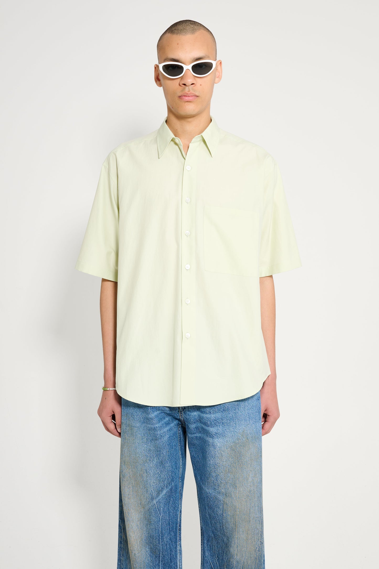 Auralee Washed Finx Twill Big Half Sleeved Shirt Light Green