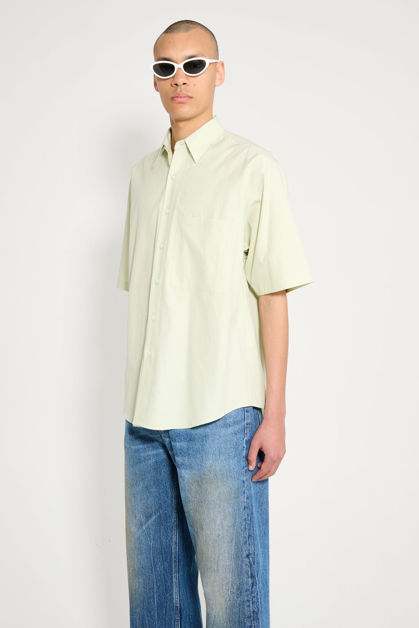 Auralee Washed Finx Twill Big Half Sleeved Shirt Light Green