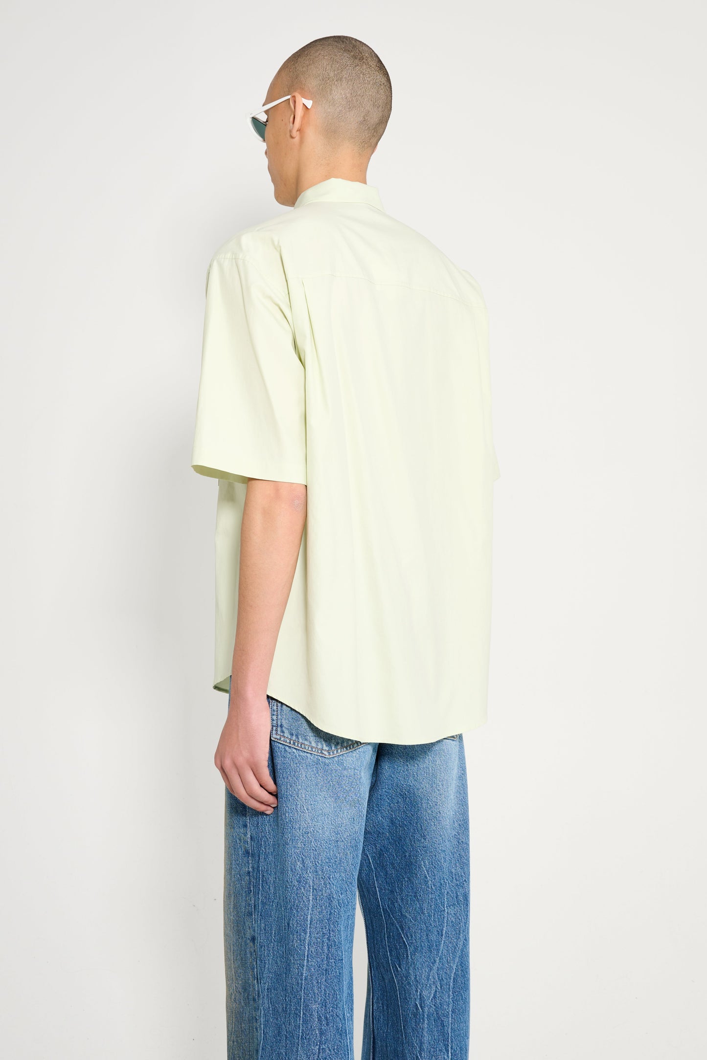 Auralee Washed Finx Twill Big Half Sleeved Shirt Light Green