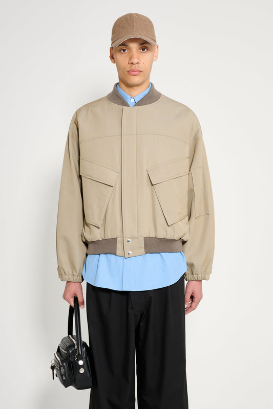 Auralee Light Wool Max Gabardine Chambray Padded Flight Blouson Khaki Beige