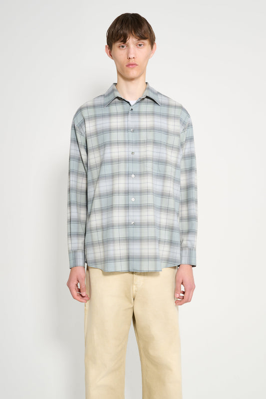 Auralee Super Light Wool Check Shirt Blue Green Check