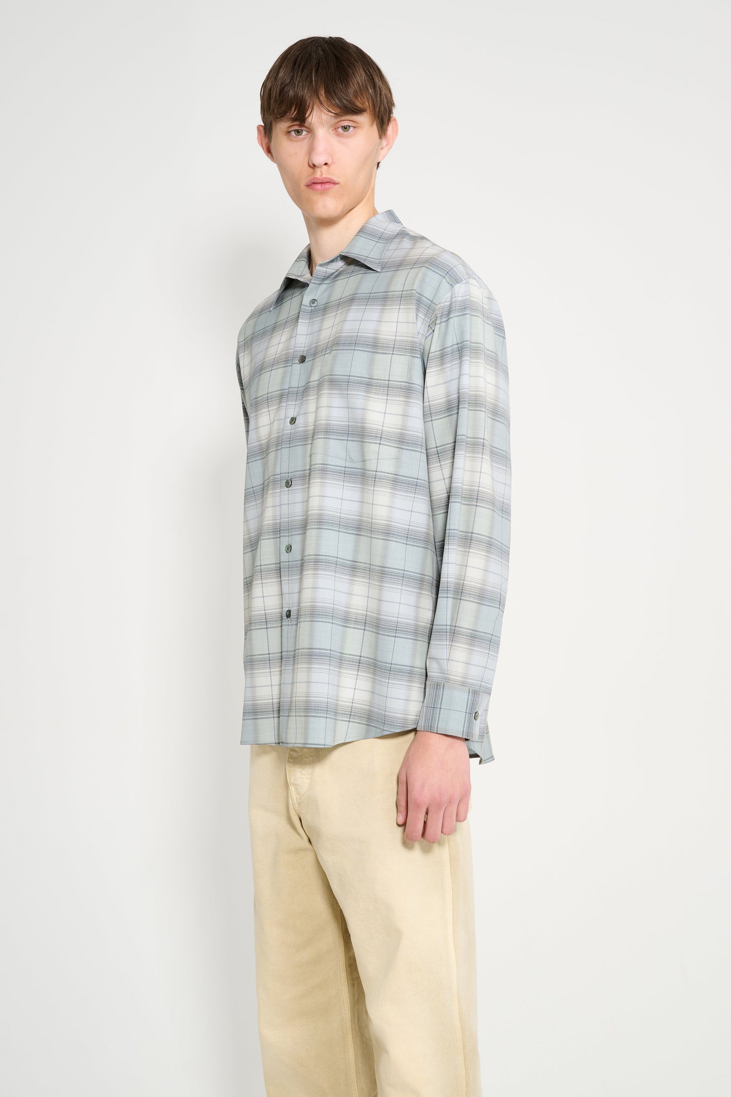 Auralee Super Light Wool Check Shirt Blue Green Check