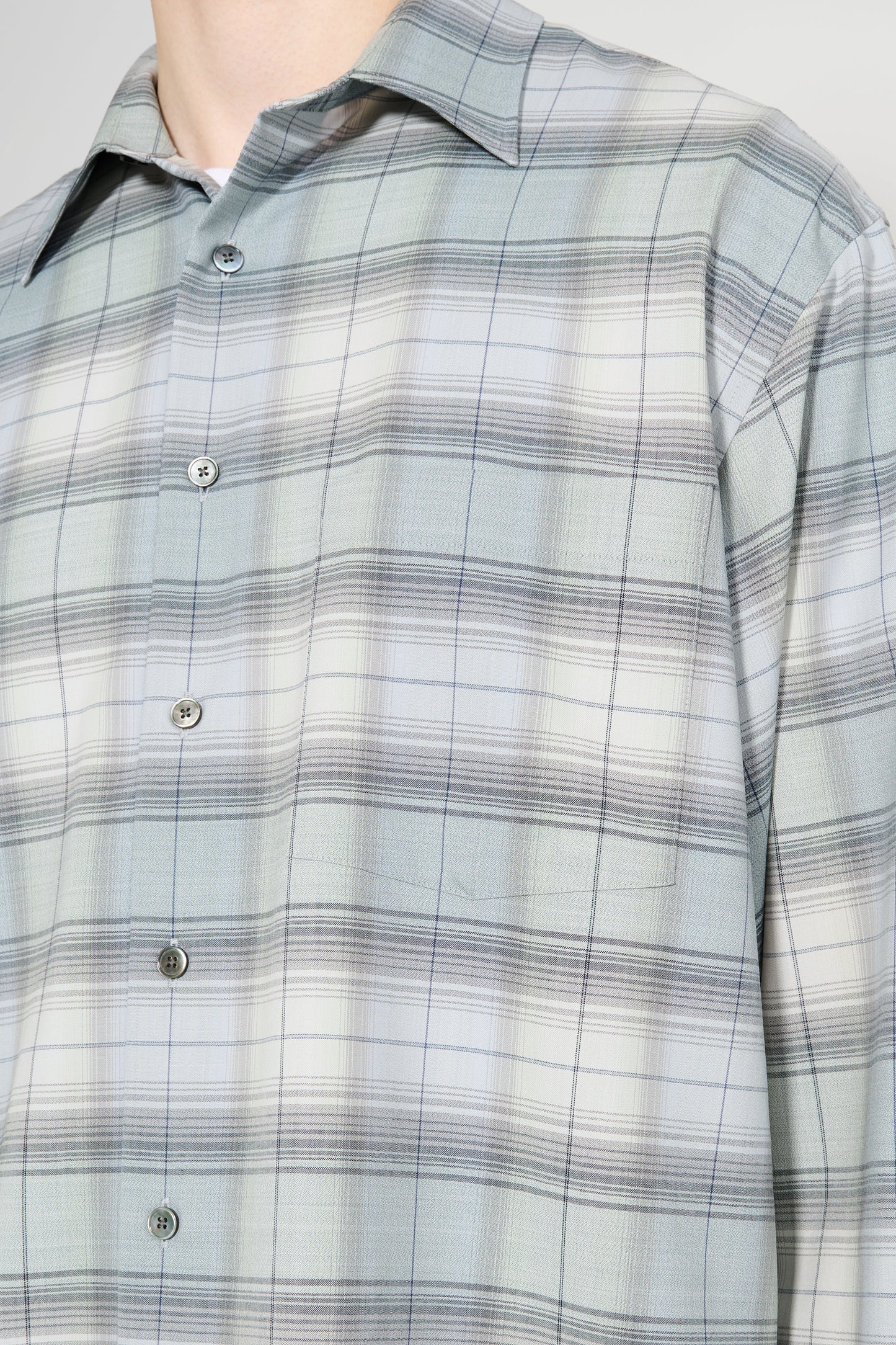 Auralee Super Light Wool Check Shirt Blue Green Check