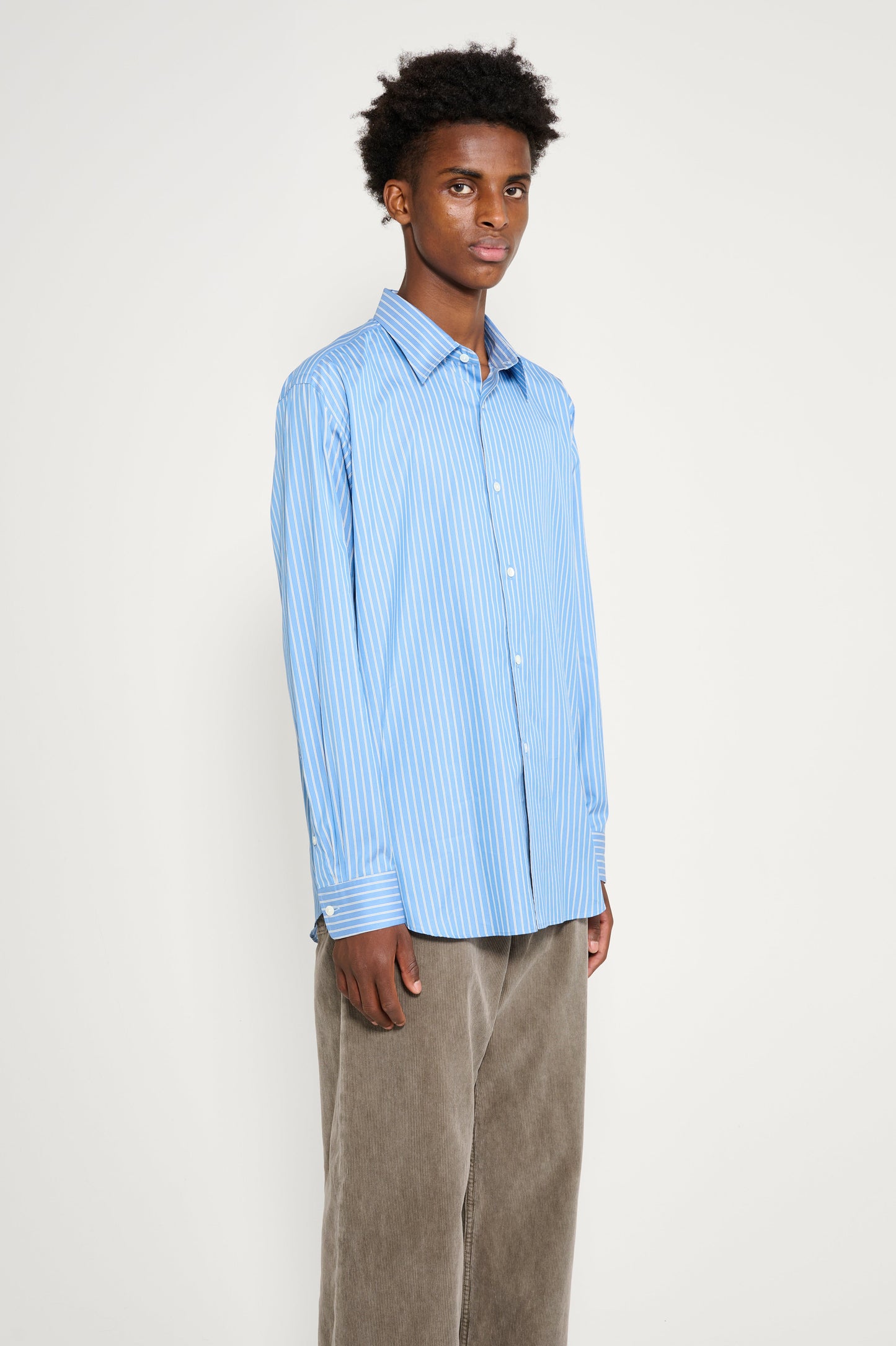 Auralee Cotton Silk Stripe Shirt Blue Stripe