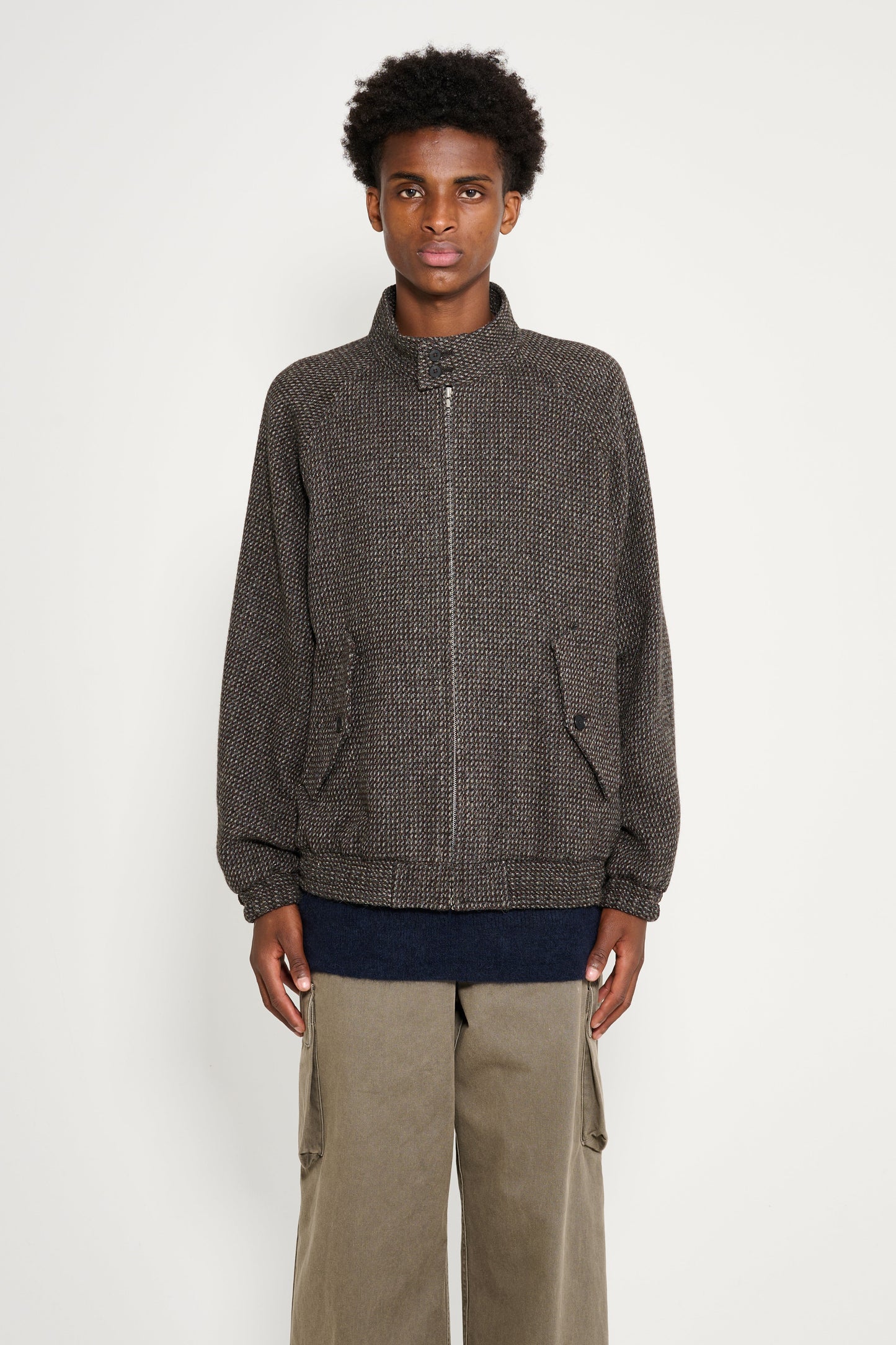 Auralee Alpaca Wool Silk Tweed Zip Blouson Gray Brown Hairline