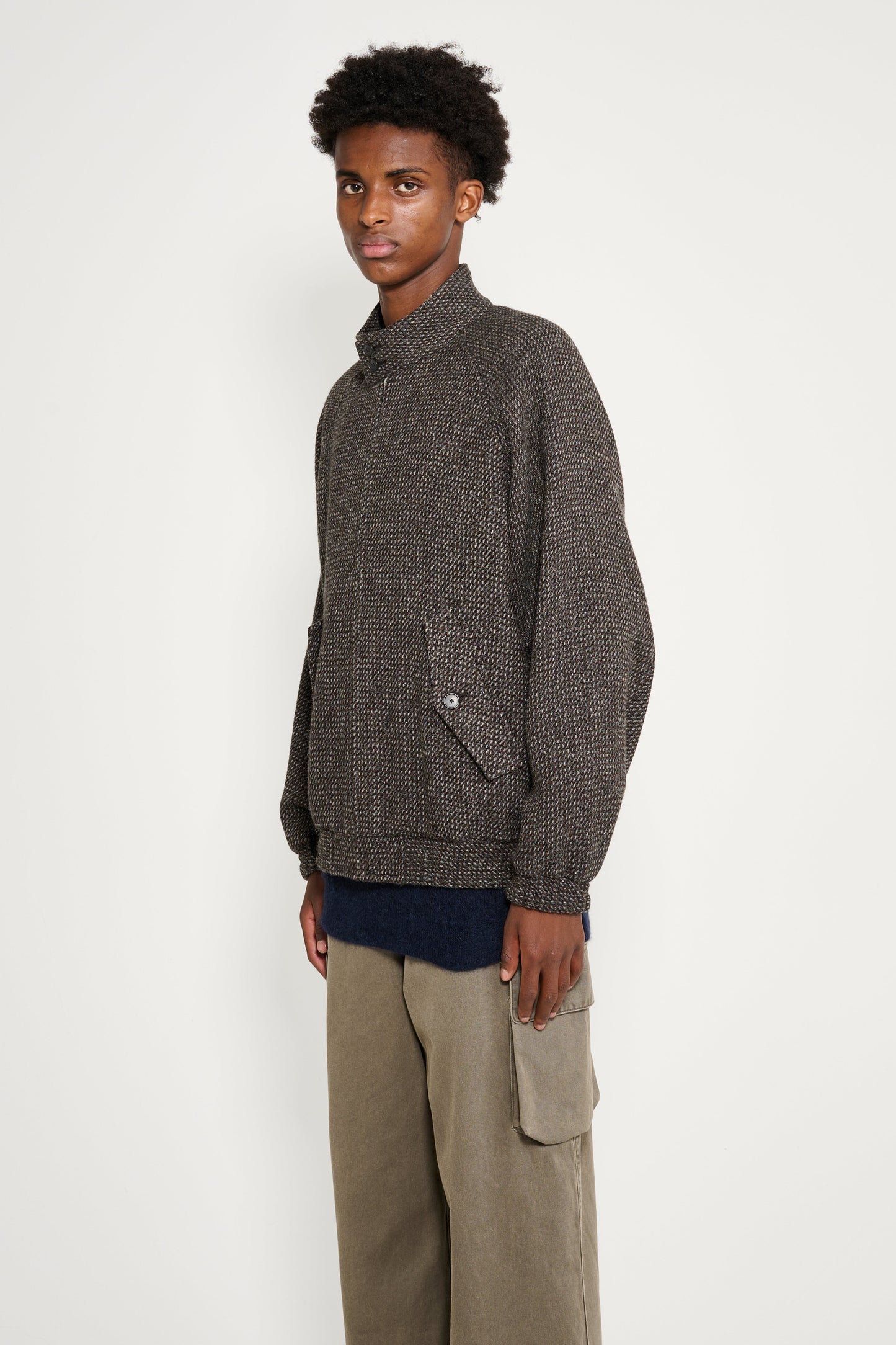 Auralee Alpaca Wool Silk Tweed Zip Blouson Gray Brown Hairline