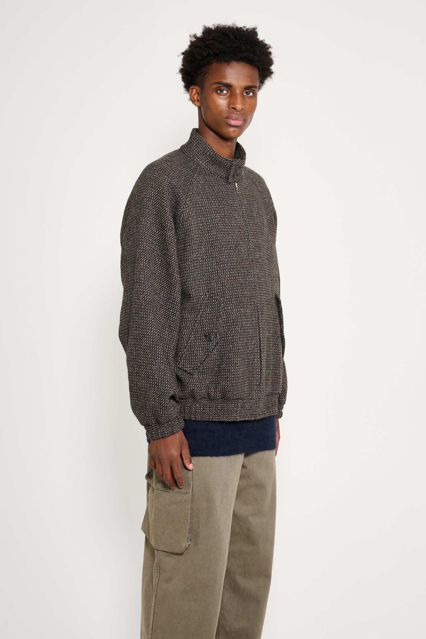 Auralee Alpaca Wool Silk Tweed Zip Blouson Gray Brown Hairline