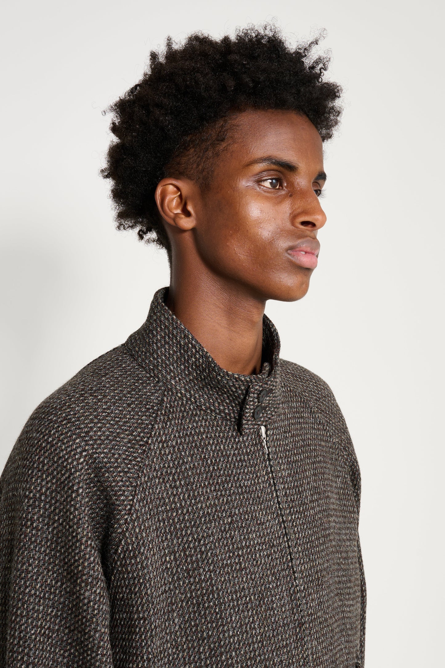 Auralee Alpaca Wool Silk Tweed Zip Blouson Gray Brown Hairline