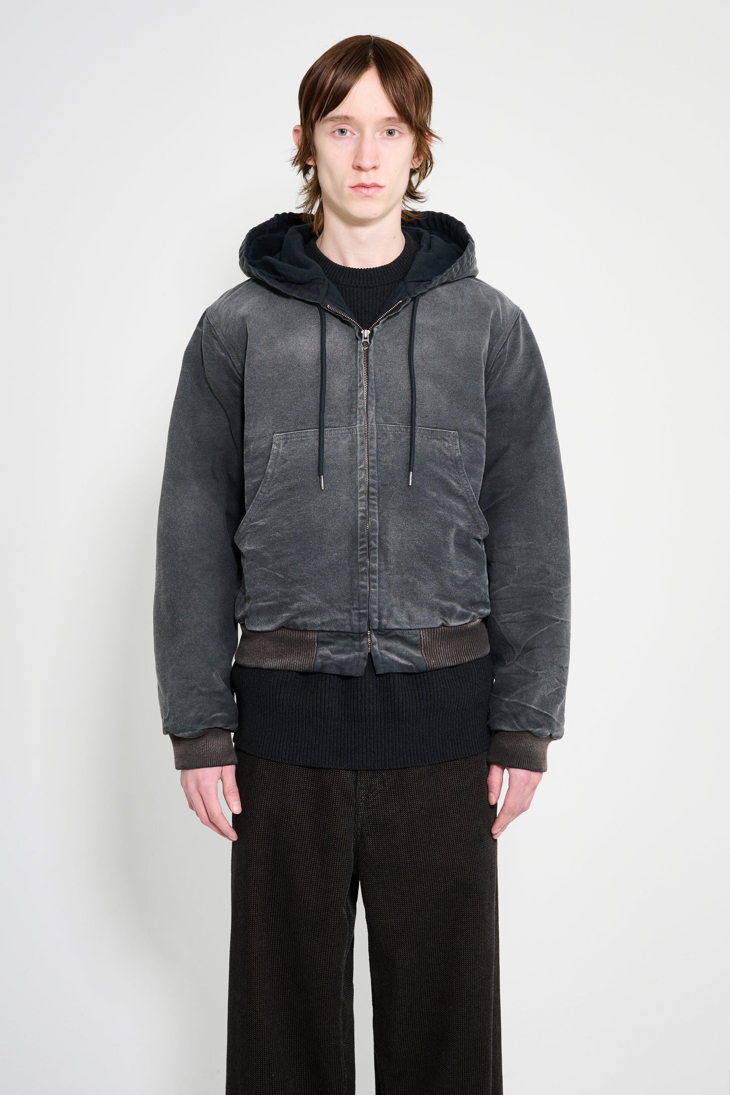 Auralee Product Dyed Organic Cotton Duck Short Zip Parka Faded Black
