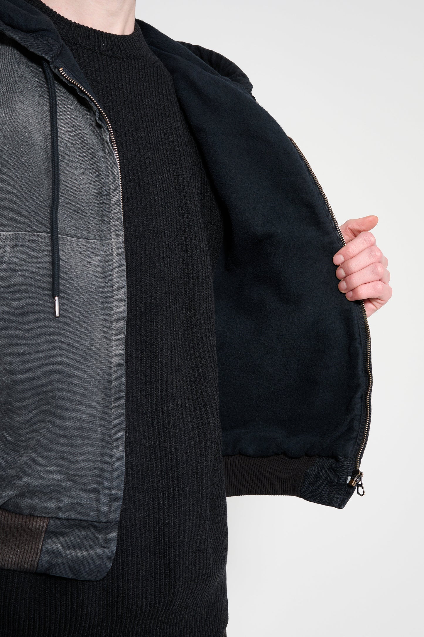 Auralee Product Dyed Organic Cotton Duck Short Zip Parka Faded Black