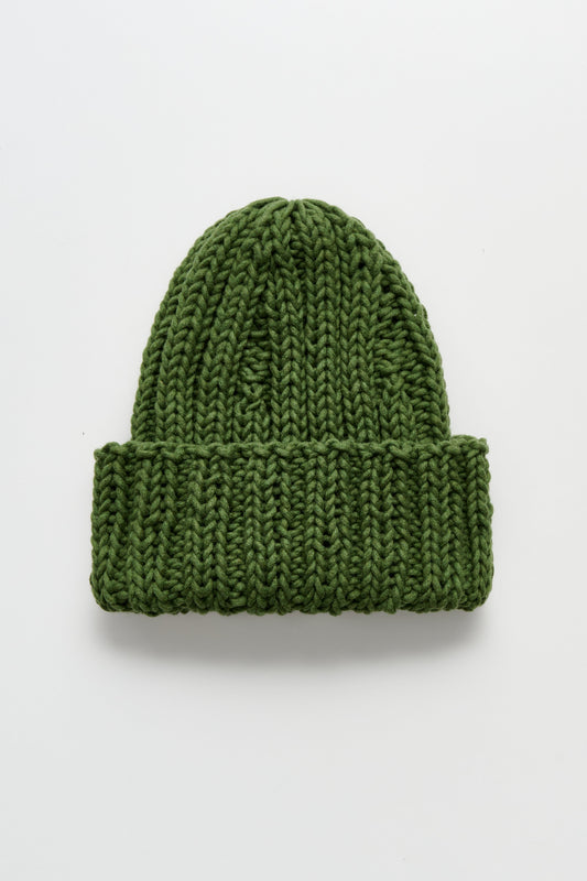 Auralee Wool Cashmere Felted Hand Knit Beanie Olive