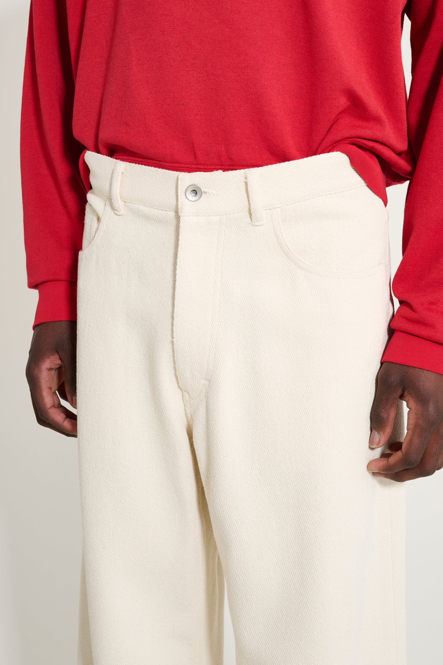 Auralee Silk Nep Denim 5P Wide Pants Ivory White