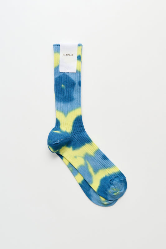 Auralee Giza High Gauge Tie-Dye Socks Yellow / Blue