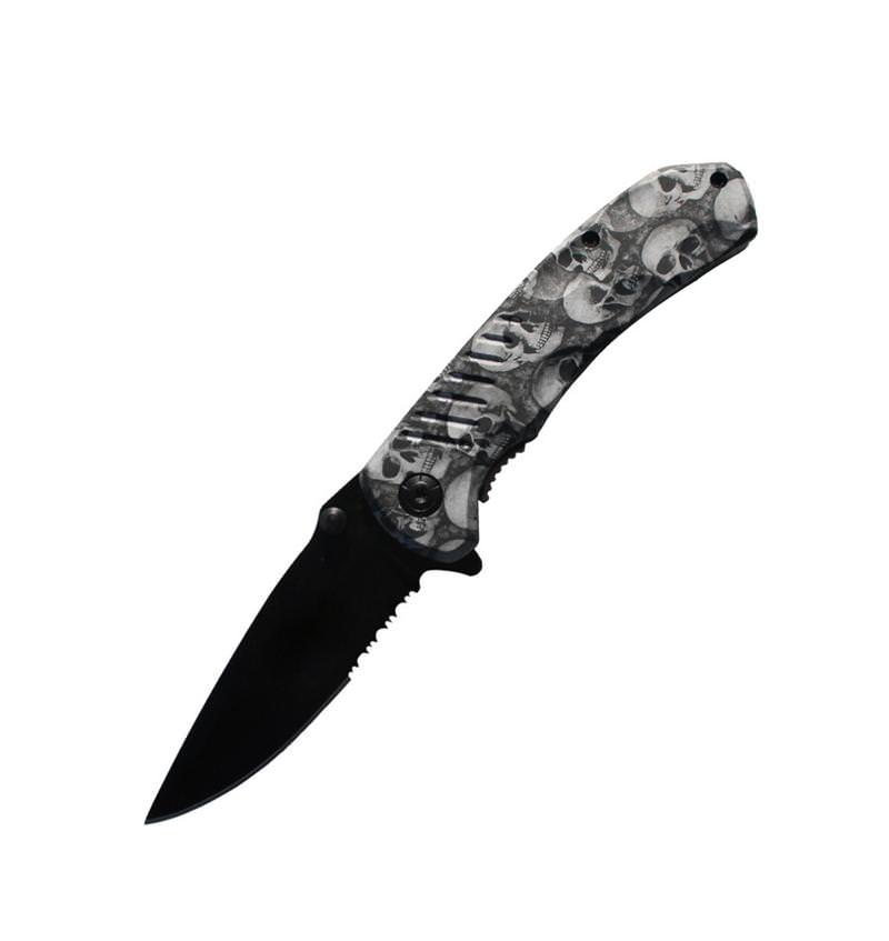 8 Inch Grey Zombie Skull Tactical Spring Assisted Open Pocket Knife