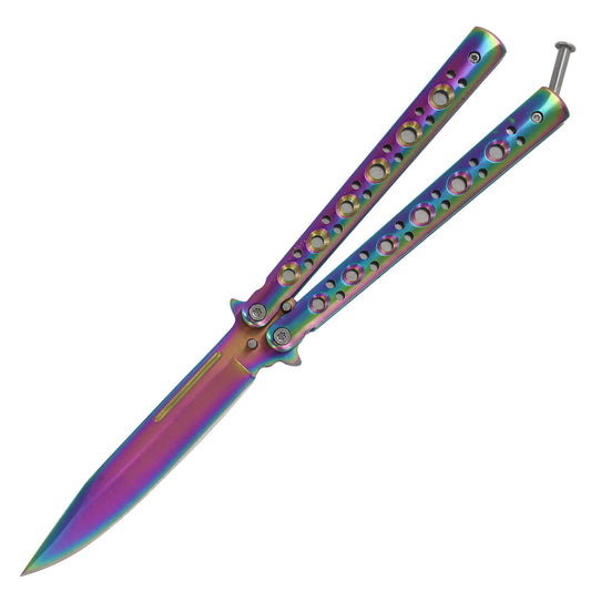 4" Blade Rainbow Titanium Finish Balisong Butterfly Knife