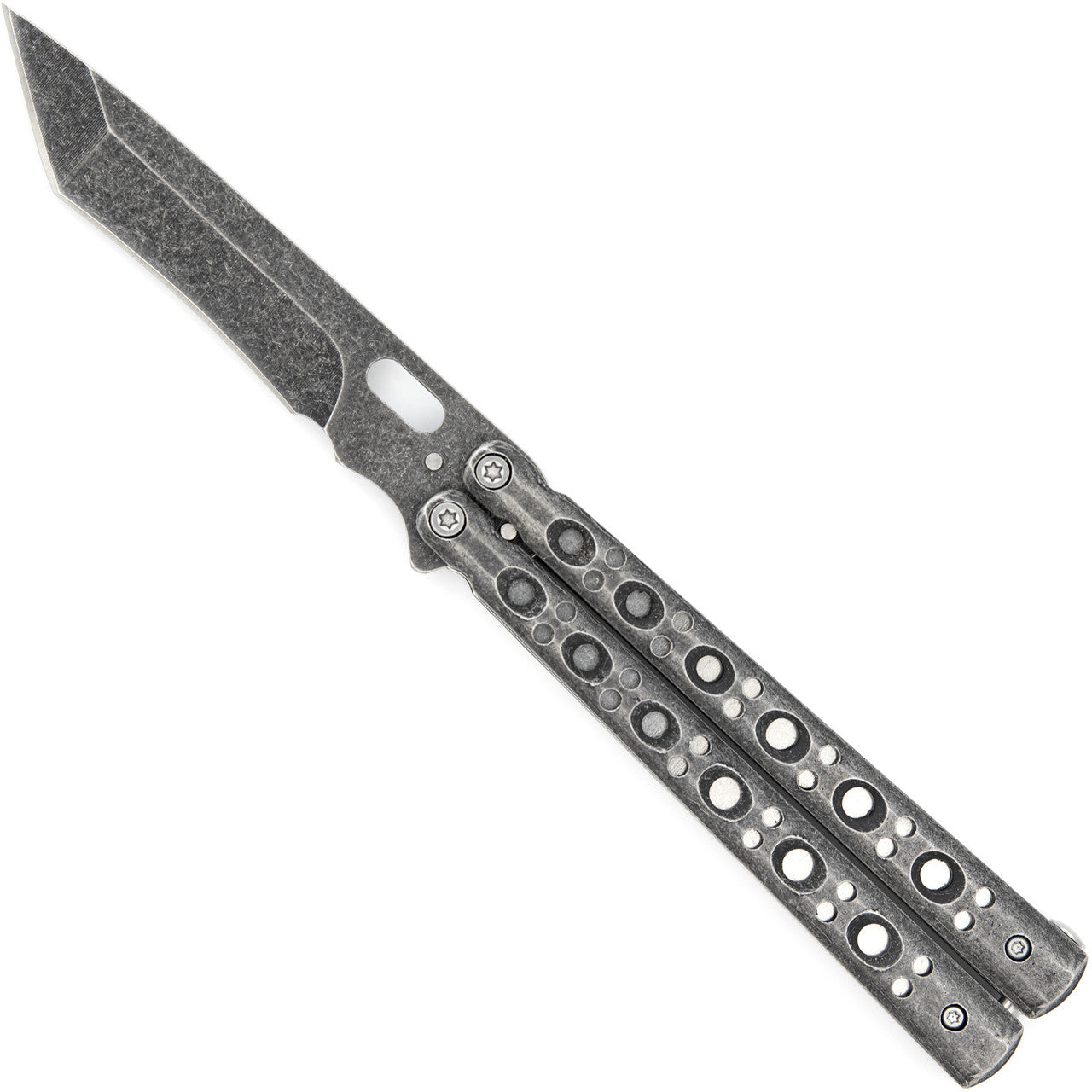 Tanto Blade Balisong Butterfly Knife | Stonewash Blade