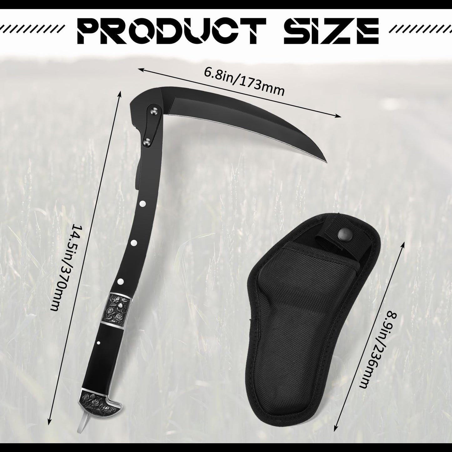 BLACK PORTABLE SHEATHED SHARP FOLDING SICKLE-BK06