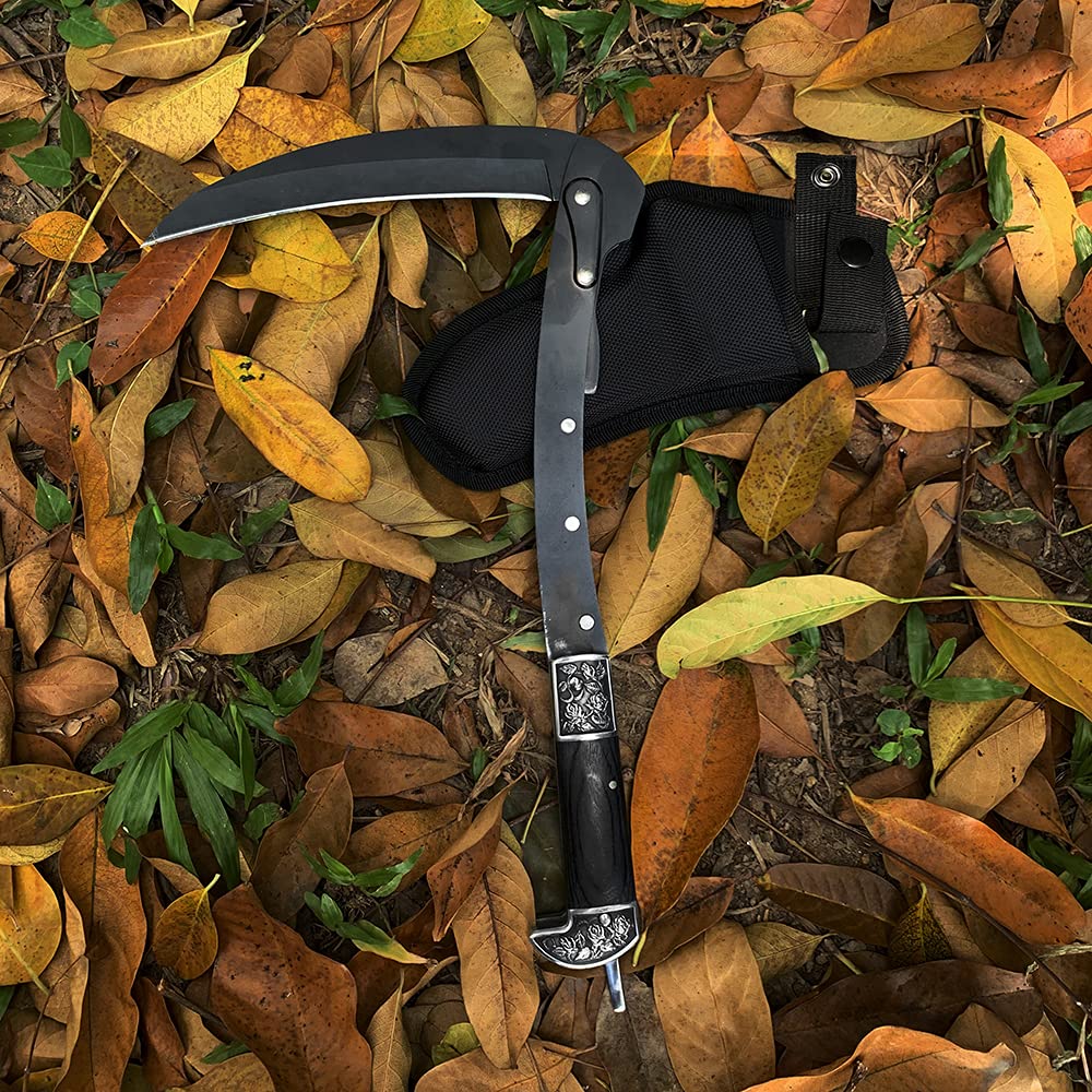 BLACK PORTABLE SHEATHED SHARP FOLDING SICKLE-BK06