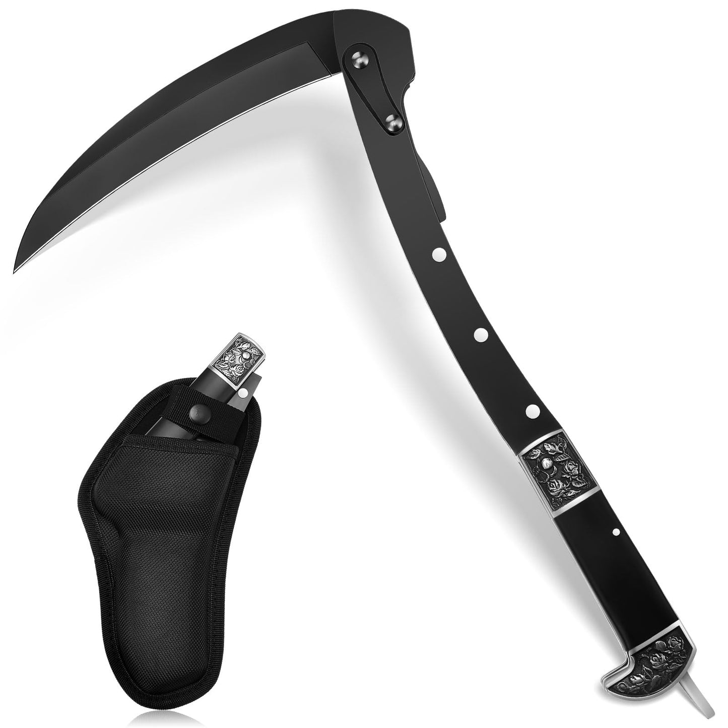 BLACK PORTABLE SHEATHED SHARP FOLDING SICKLE-BK06