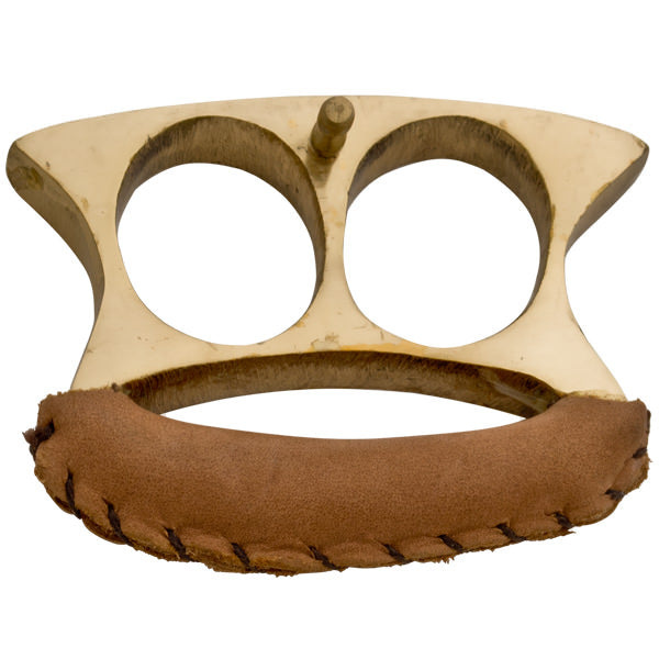 100% Real Brass Knuckle Duster, Leather Padding, 2 Finger - TOPHATTER'S ARMORY DEALS