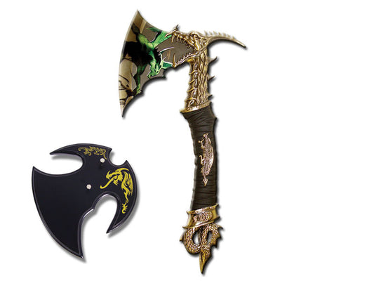 Fantasy Dragon Axe With Wooden Plaque