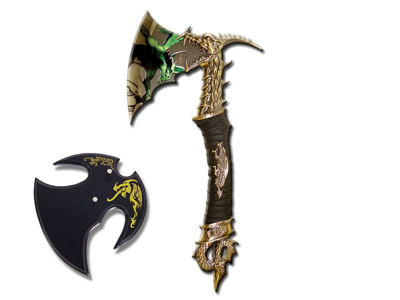 Fantasy Dragon Axe With Wooden Plaque - TOPHATTER'S ARMORY DEALS