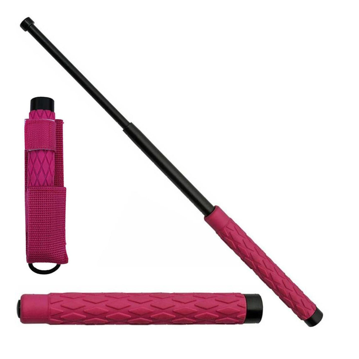 16" Self Defense Extendable Solid Steel Walking Stick Baton Pink Handle - TOPHATTER'S ARMORY DEALS