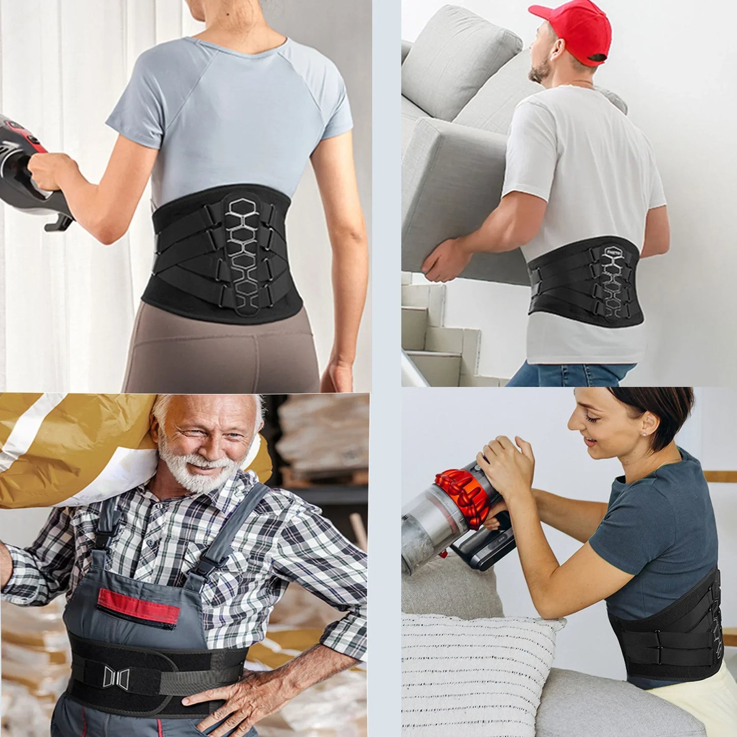 Back Brace for Lower Back Pain Relief with Pulley System Black, XL