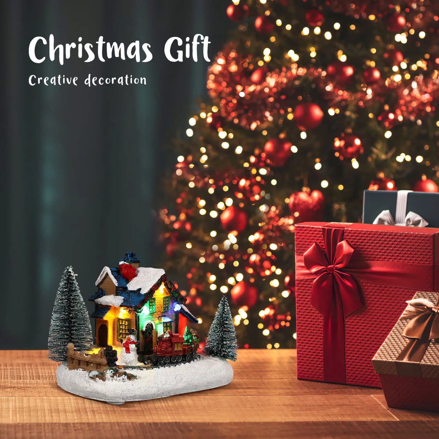 Battery-Operated LED Resin Log Cabin Christmas Ornament