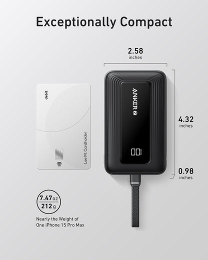 Anker Zolo Power Bank (10K, 30W) with a 5.4-inch (13.7 cm) built-in USB-C cable.