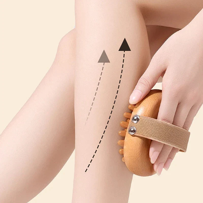 2Pcs Wooden Anti-Cellulite & Scalp Massage Brush Essential Oil Spa Brown