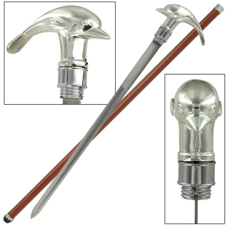 Bottle Nose Dolphin Tails Walking Sword Cane