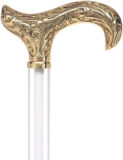 Crystal Elegance Brass Derby Cane with Invisible Acrylic Shaft Options