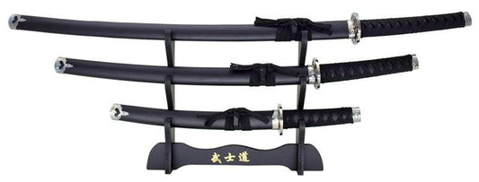 3-pc. Samurai Sword Set With Display Stand Black