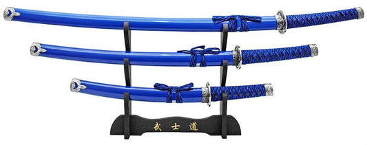 3-pc. Samurai Sword Set With Display Stand Blue