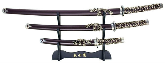 3-pc. Samurai Sword Set With Display Stand Brown