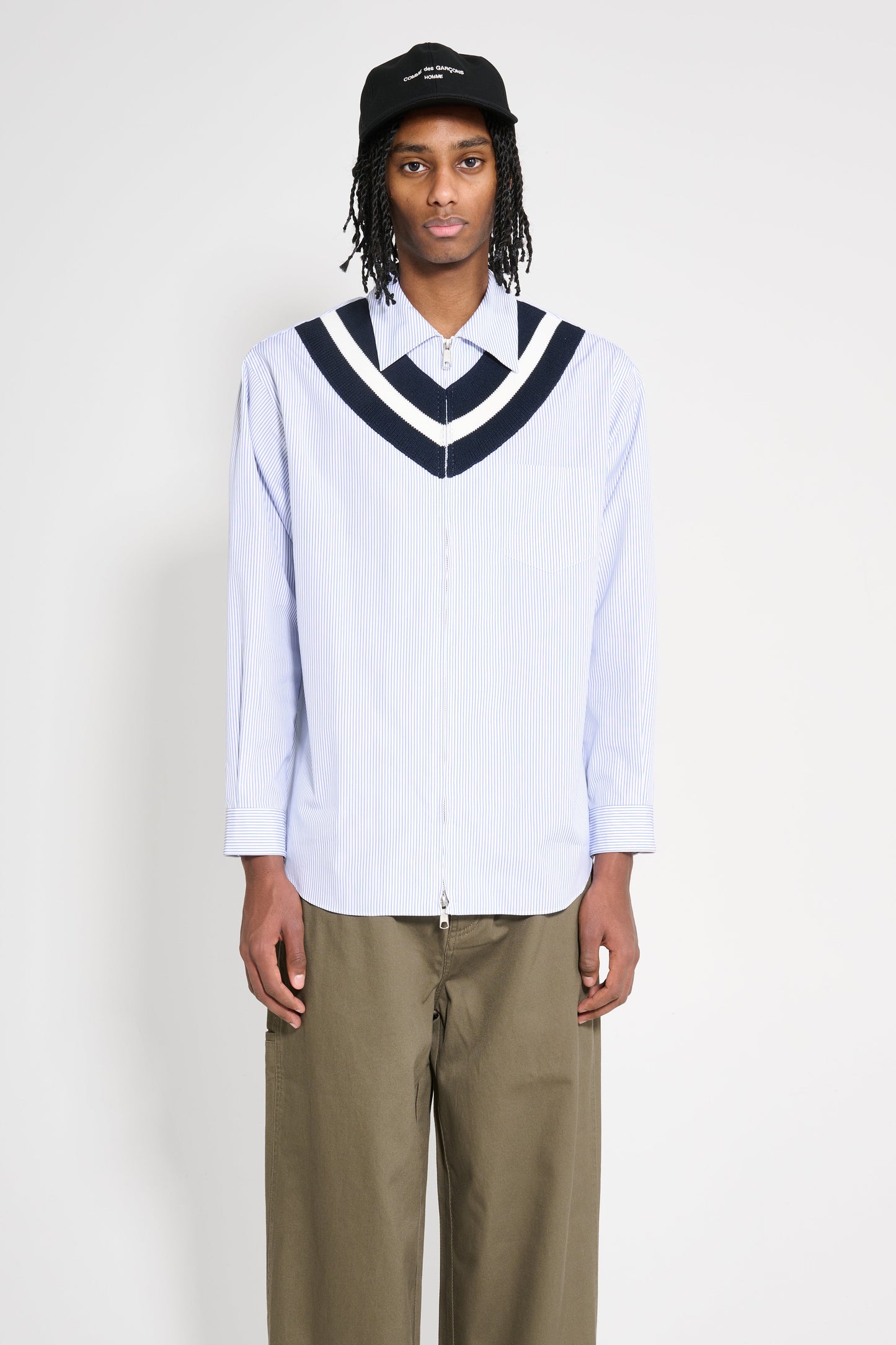 Comme des Garçons Homme Cotton Stripe Zip Shirt White / Navy
