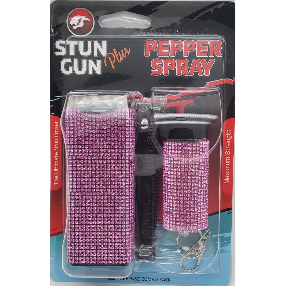 Pink Rhinestones Mini Stun Gun and Pepper Spray Combo for Self Defense