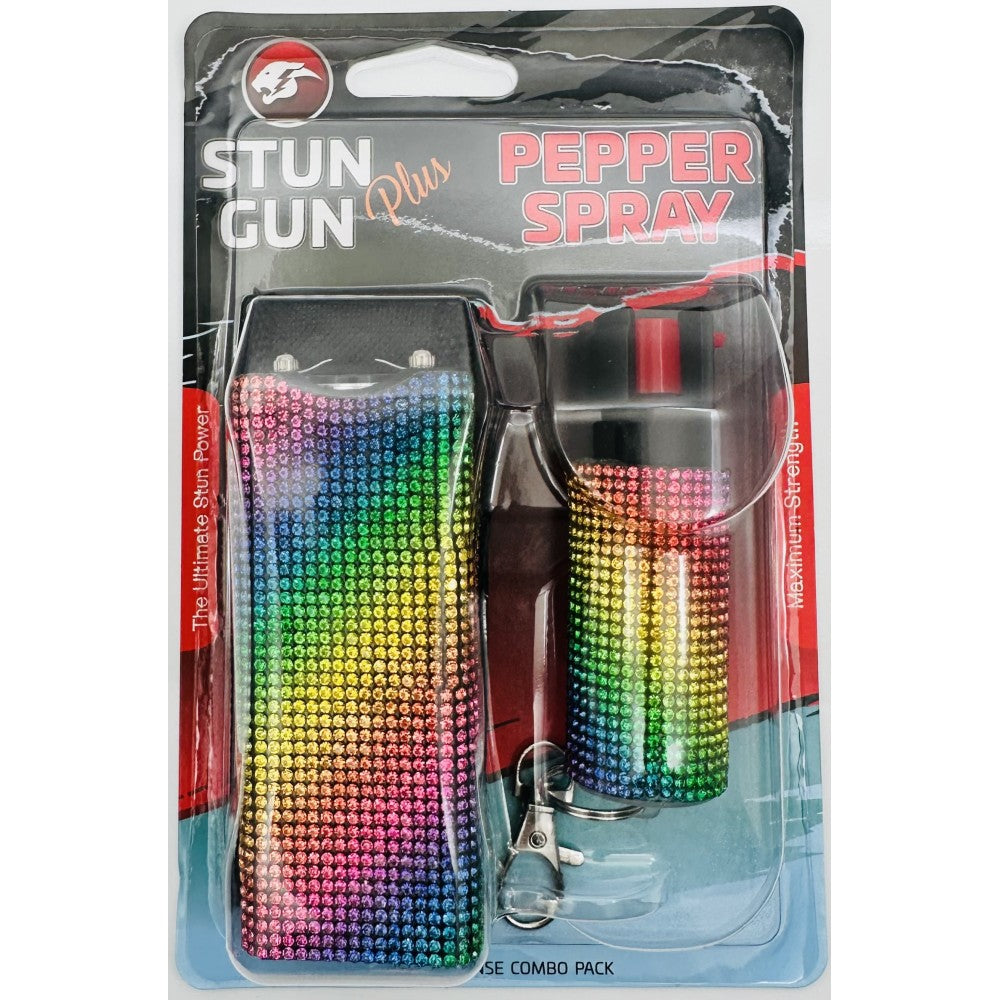 Rainbow Rhinestones Mini Stun Gun and Pepper Spray Combo for Self Defense - TOPHATTER'S ARMORY DEALS