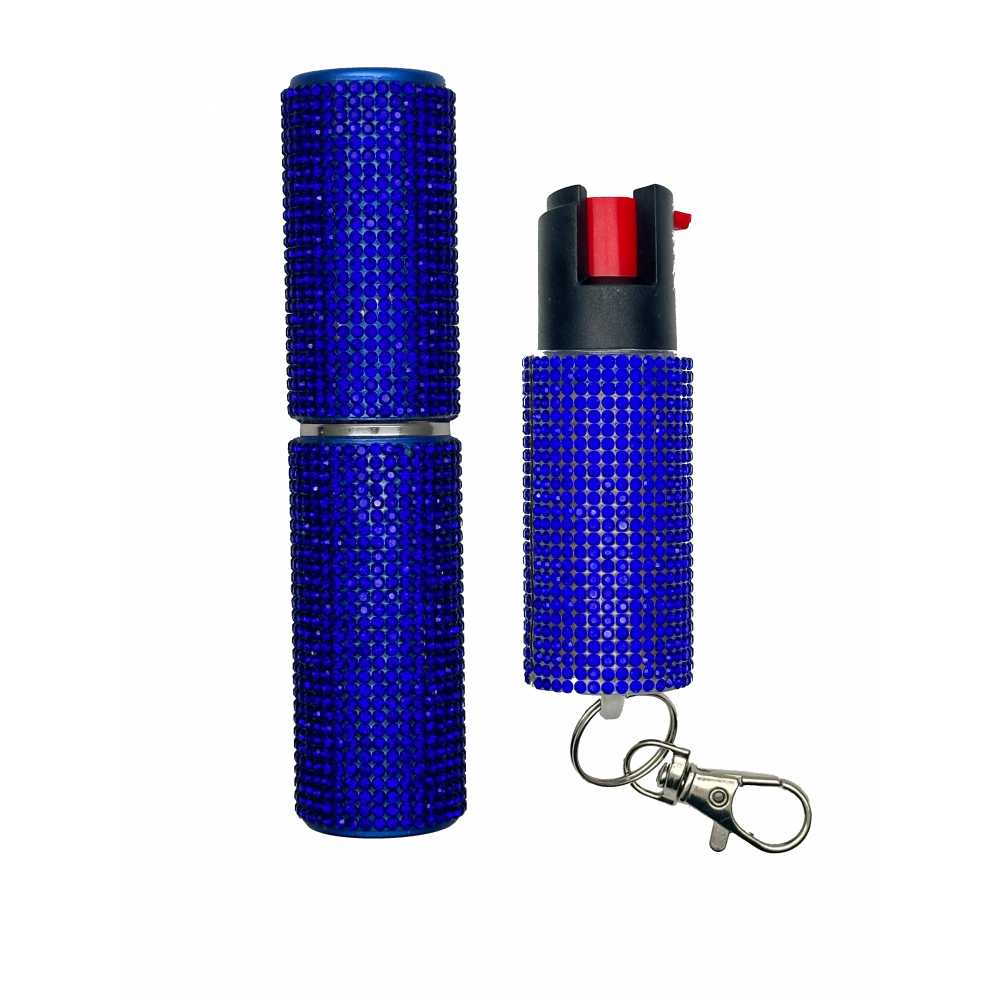 Blue Rhinestones Lipstick Stun Gun and Pepper Spray Combo for Self Defense - TOPHATTER'S ARMORY DEALS