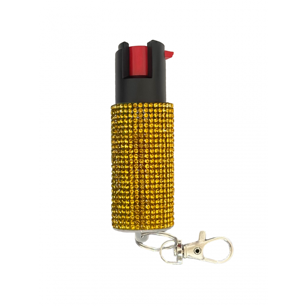 Gold Rhinestones Keychain Personal Defense Pepper Spray OC-18 1/2 oz