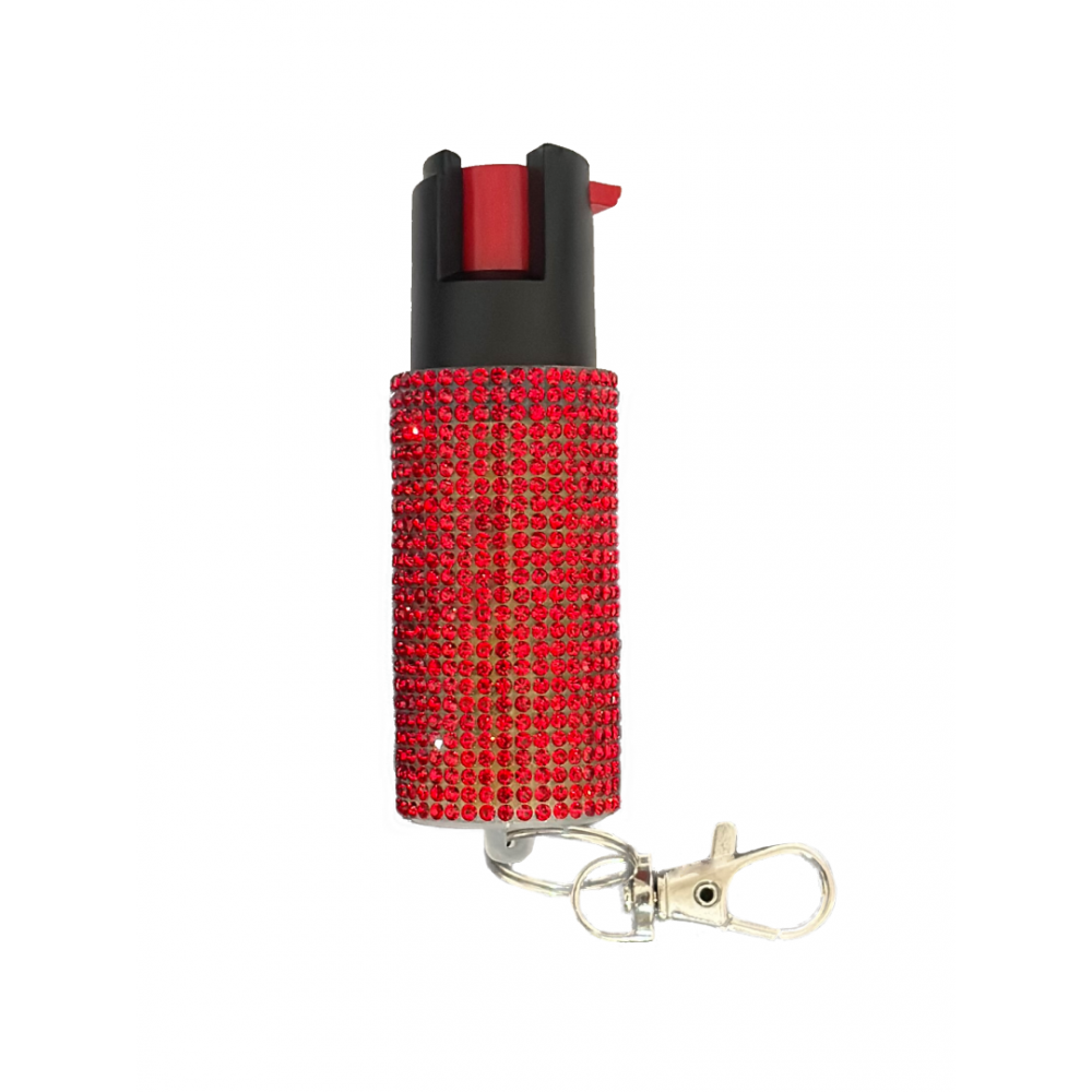 Red Rhinestones Keychain Personal Defense Pepper Spray OC-18 1/2 oz - TOPHATTER'S ARMORY DEALS