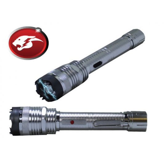 Defender 10 Million Volt Tactical Flashlight Stun Gun Rechargeable All Metal Silver