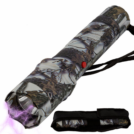 Tactical Elite Force Metal Stun Gun Rechargeable LED Flashlight Snow Camo